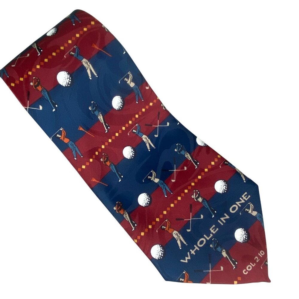 Whole In One Golf-Themed Red BlueSilk Tie By‎ Apostles Apparel Red/Blue 59x4